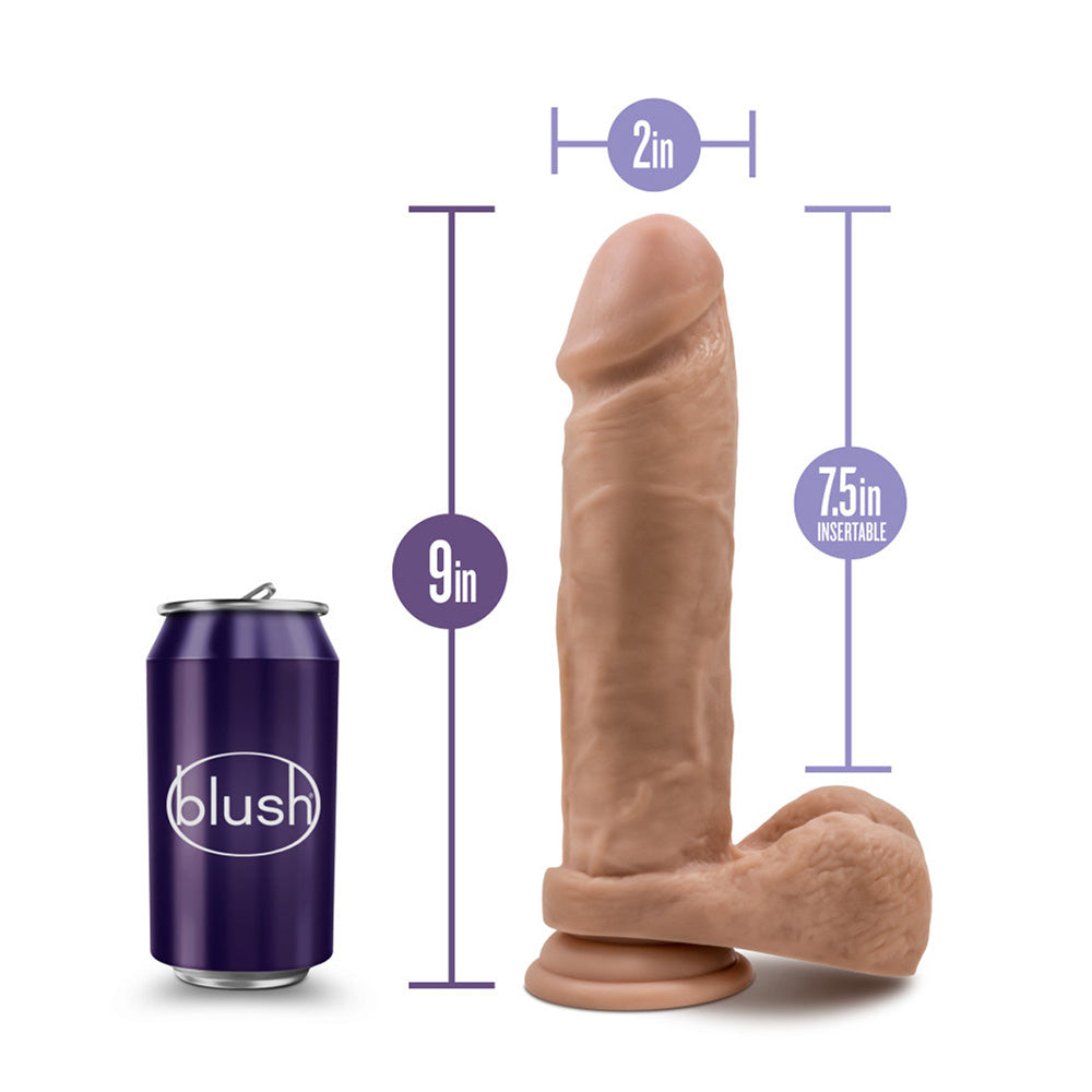 Blush BL-56477 Au Naturel 9.5 Inch Realistic Dildo with Suction Cup Mocha Measurements