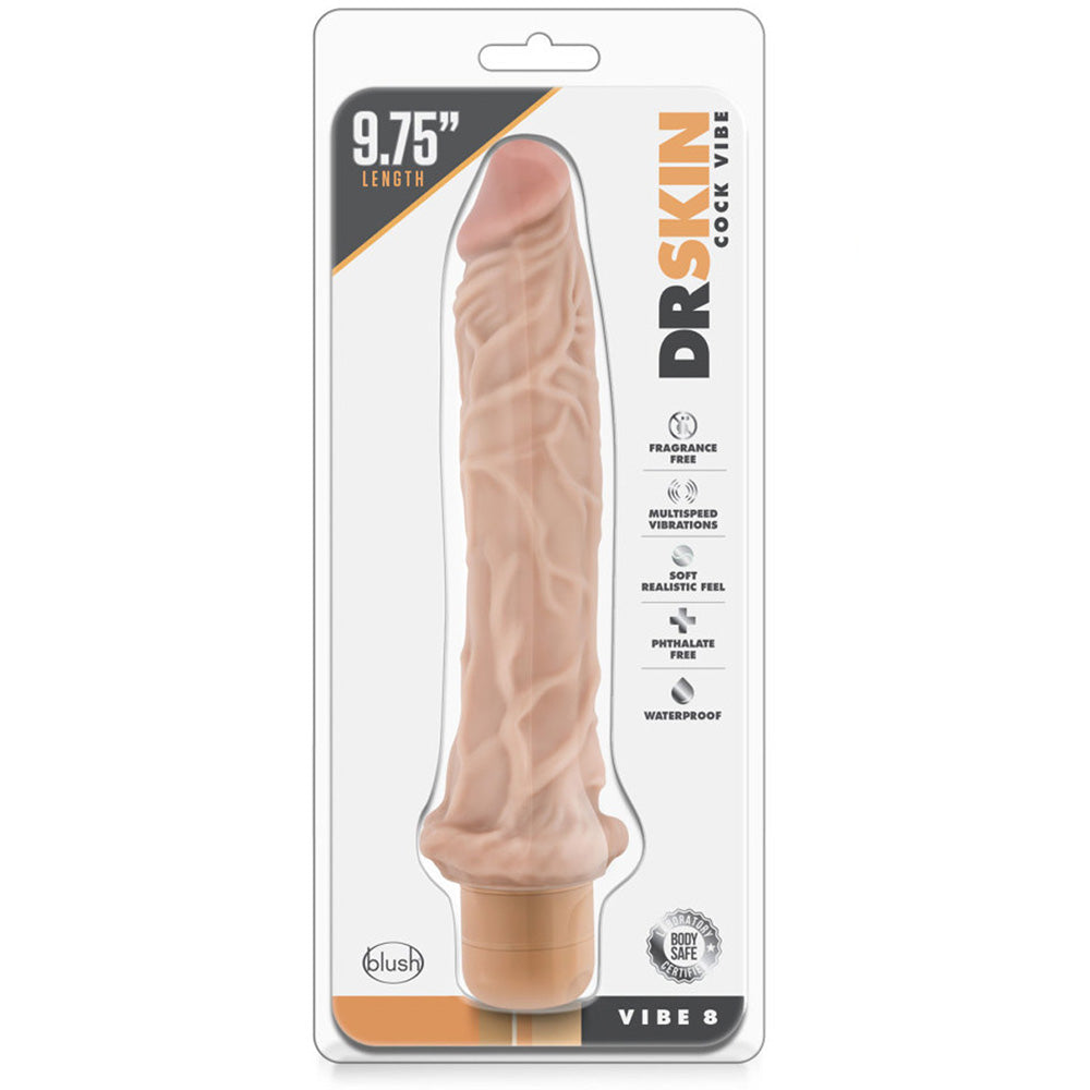 Blush BL-11333 Dr Skin Cock Vibe 8 Realistic Vibrating Dildo Beige Package Front