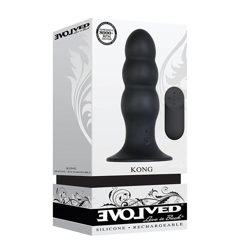 Evolved Novelties EN-RS-4432-2 Kong Rechargeable Vibrating Remote Control Silicone Butt Plug Package Front