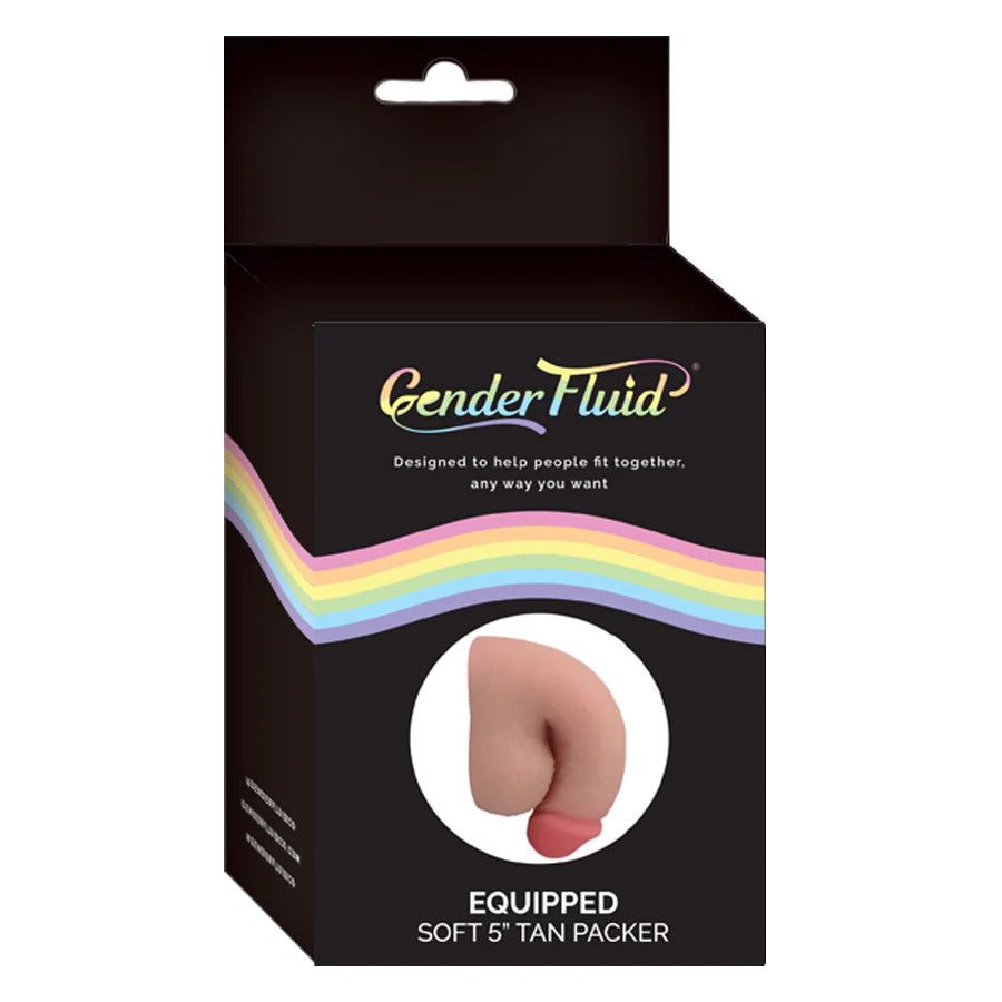 Gender Fluid Equipped 5" Uncircumcised Soft Packer Tan Package Front
