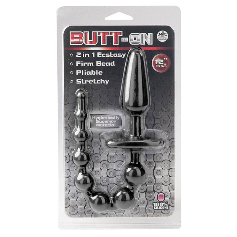NMC 371-11 Butt-On 2-in-1 Plug with Anal Beads Black Package