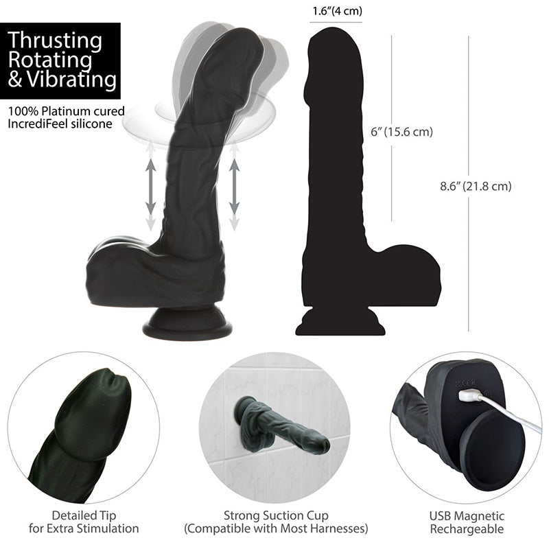 Naked Addiction Noir 8.6" Rotating & Thrusting Vibrating Dildo Features