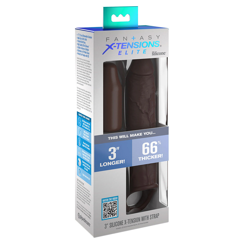 Pipedream PD4157-29 Fantasy X-tensions Elite 3" Silicone X-tension with Strap Brown Package Front