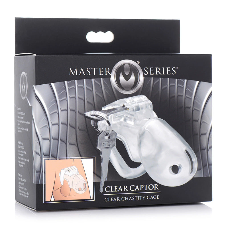 XR Brands AG414-Large Master Series Clear Captor Chastity Cage Large Package Front