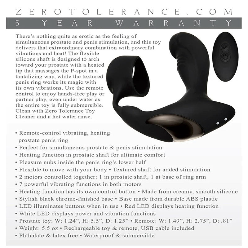 Zero Tolerance Strapped & Tapped Remote Control Heating Prostate Vibe with Cock Ring Package Back
