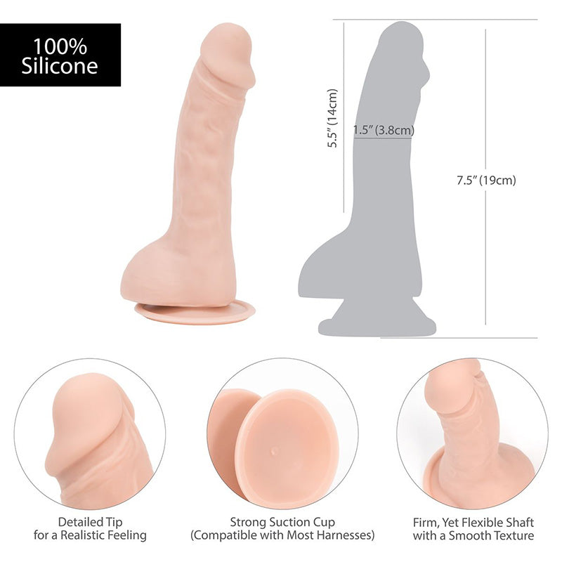 BMS 87225 Addiction Brad 7.5 Inch Realistic Harness Compatible Silicone Dildo With Suction Cup Features