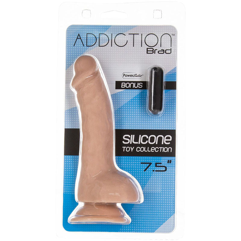 BMS 87225 Addiction Brad 7.5 Inch Realistic Harness Compatible Silicone Dildo With Suction Cup Package