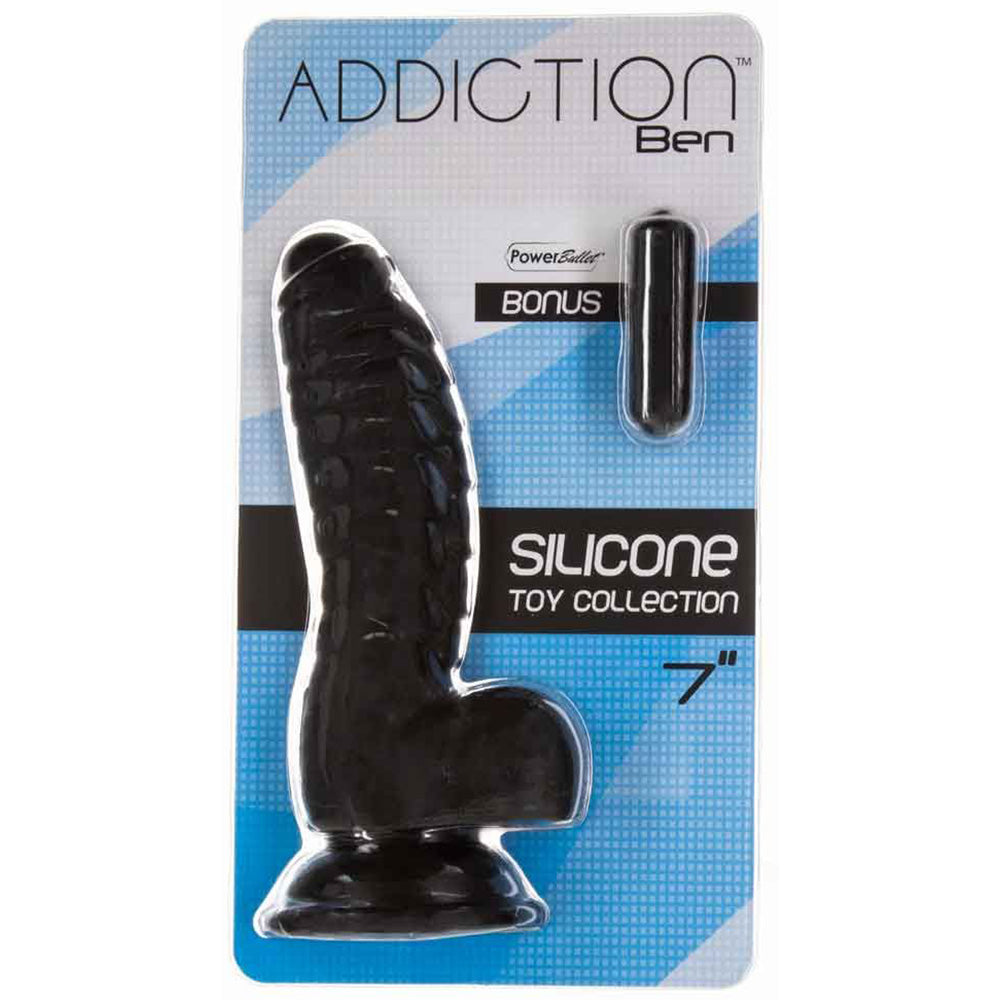 Addiction Ben 7 Inch Black Silicone Dildo - Package Front
