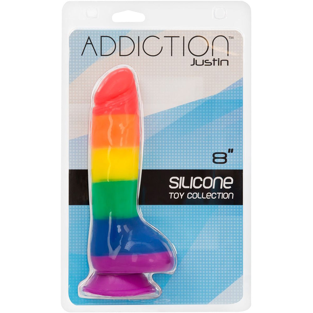 Addiction Justin 8 Inch Rainbow Dildo - Package Front