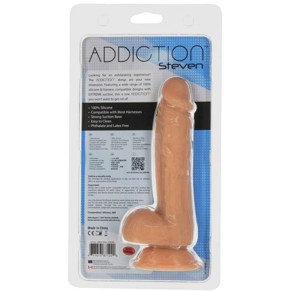 Addiction Steven 7.5 Inch Silicone Dildo - Package Back