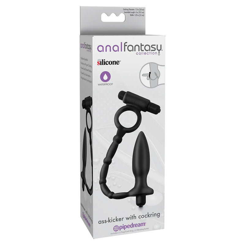 Pipedream PD4609-23 Anal Fantasy Ass-Kicker with Cockring Vibrating C-Ring Plug Package