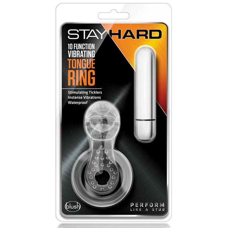 Blush BL-66912 Stay Hard 10 Function Vibrating Tongue Ring Clear Package