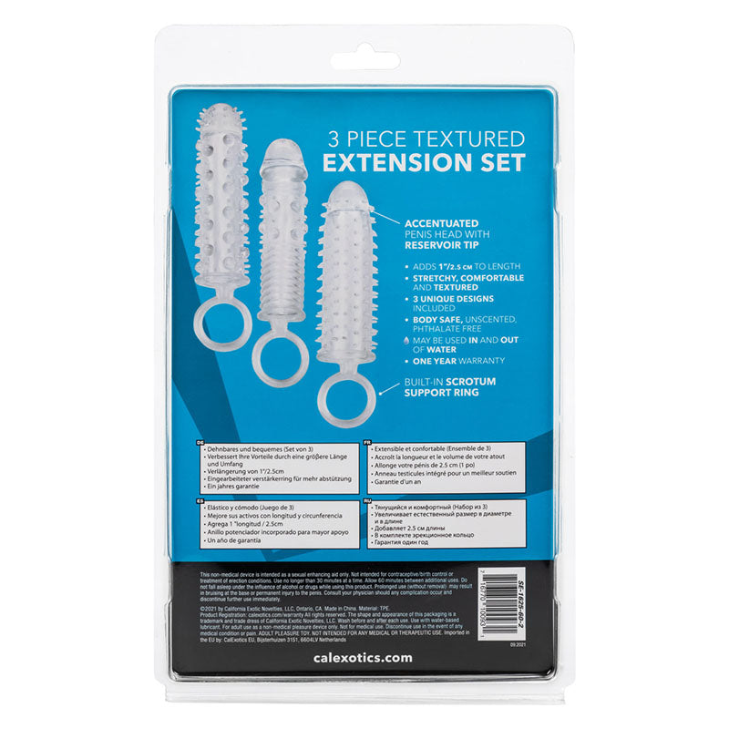 CalExotics  SE-1625-60-2 3 Piece Textured Penis Extension Set Package Back