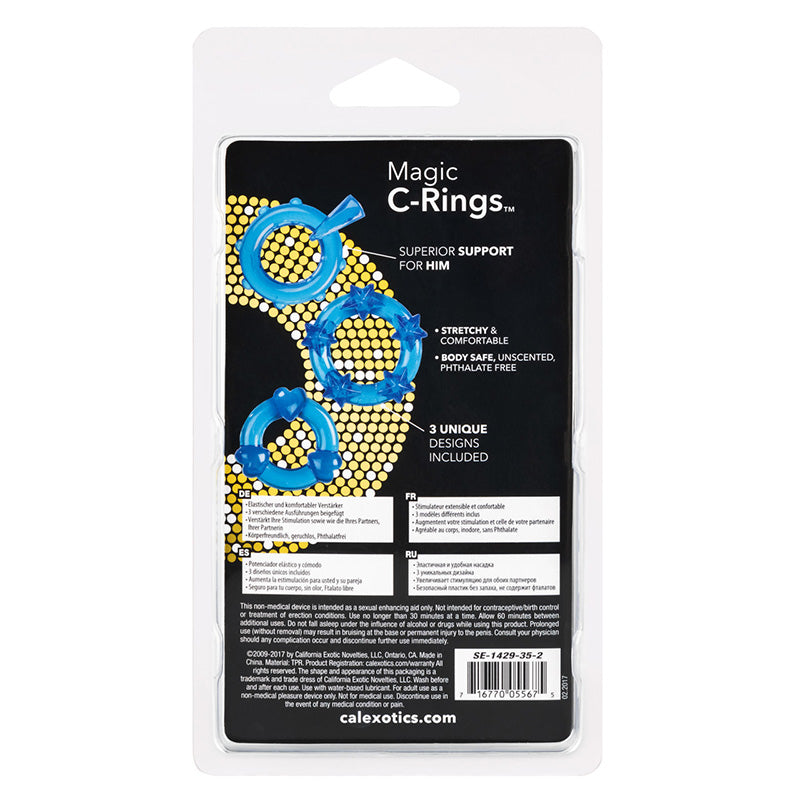 CalExotics SE-1429-35-2 Magic C-Rings Cock Ring Set Blue Package Back
