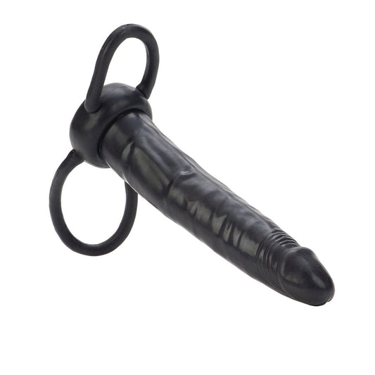 Accommodator Dual Penetrator Wearable Black DP Cock Ring Dildo