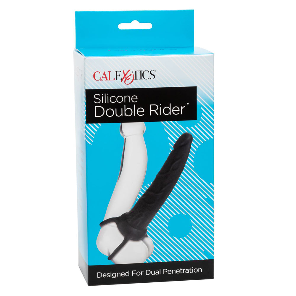 Cal Exotics Silicone Double Rider Black Wearable Dual Penetration Cock Ring Dildo - Package Front