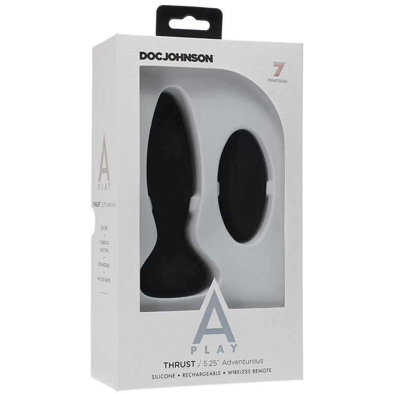 Doc Johnson 0300-07-BX A-Play Thrust Adventurous Rechargeable Silicone Anal Plug with Remote Black Package