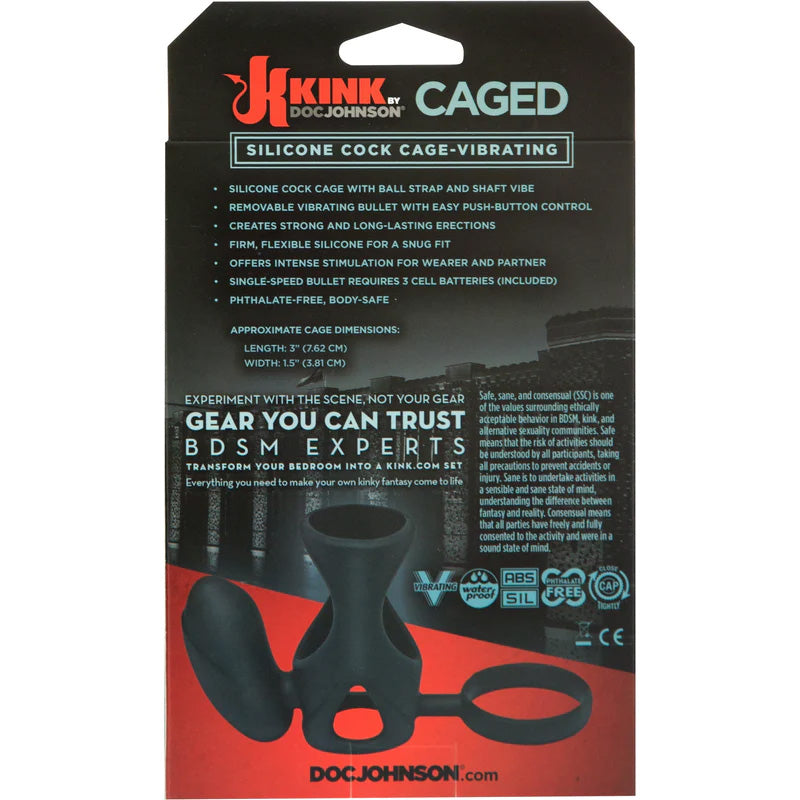 Doc Johnson 2402-10-BX Kink Caged Vibrating Silicone Cock Cage Package Back