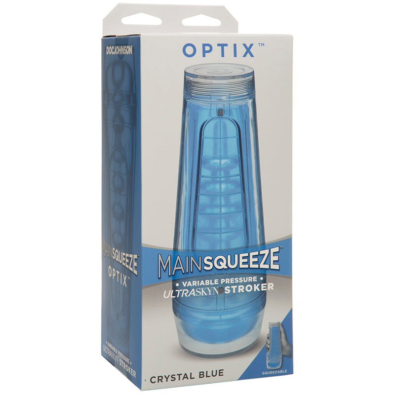 Doc Johnson 5202-31-BX Main Squeeze Optix Stroker Crystal Blue Package
