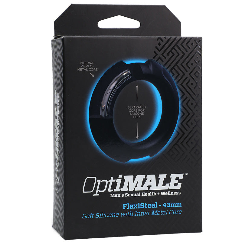 Doc Johnson 0690-37-BX OptiMALE FlexiSteel Silicone C-Ring 43 mm - Black Package