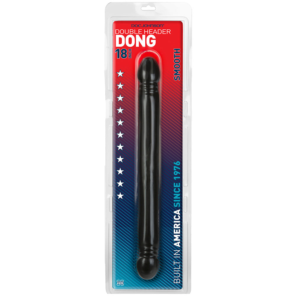 Double Header 18 Inch Smooth Double Ended Dildo - Black - Package
