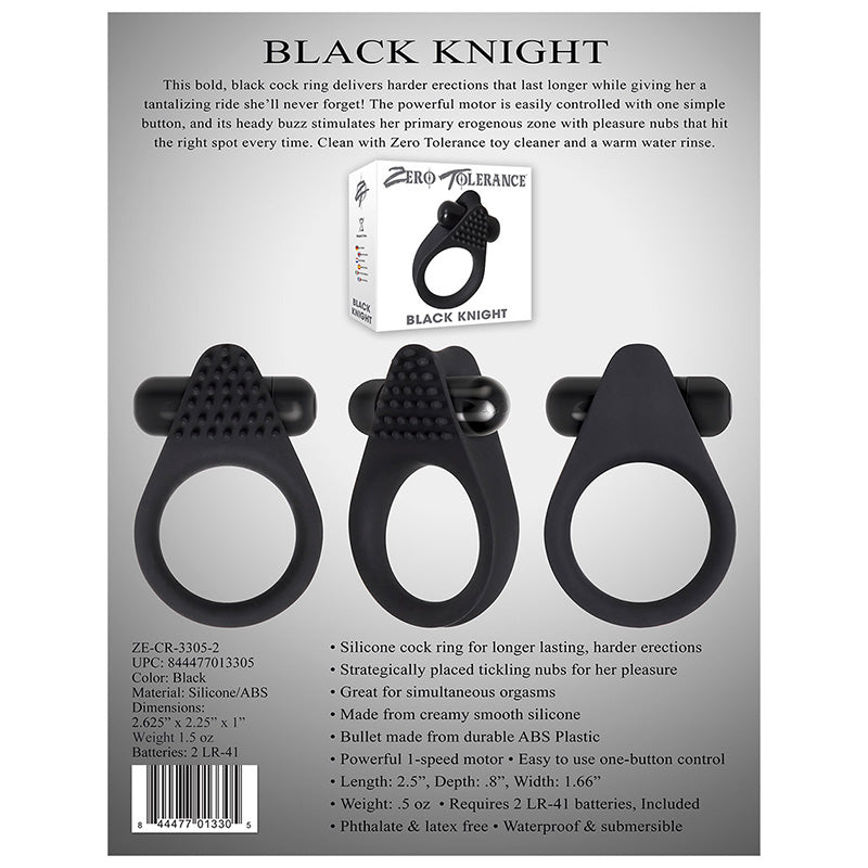 Evolved ZE-CR-3305-2 Zero Tolerance Black Knight Vibrating Cock Ring Package Back