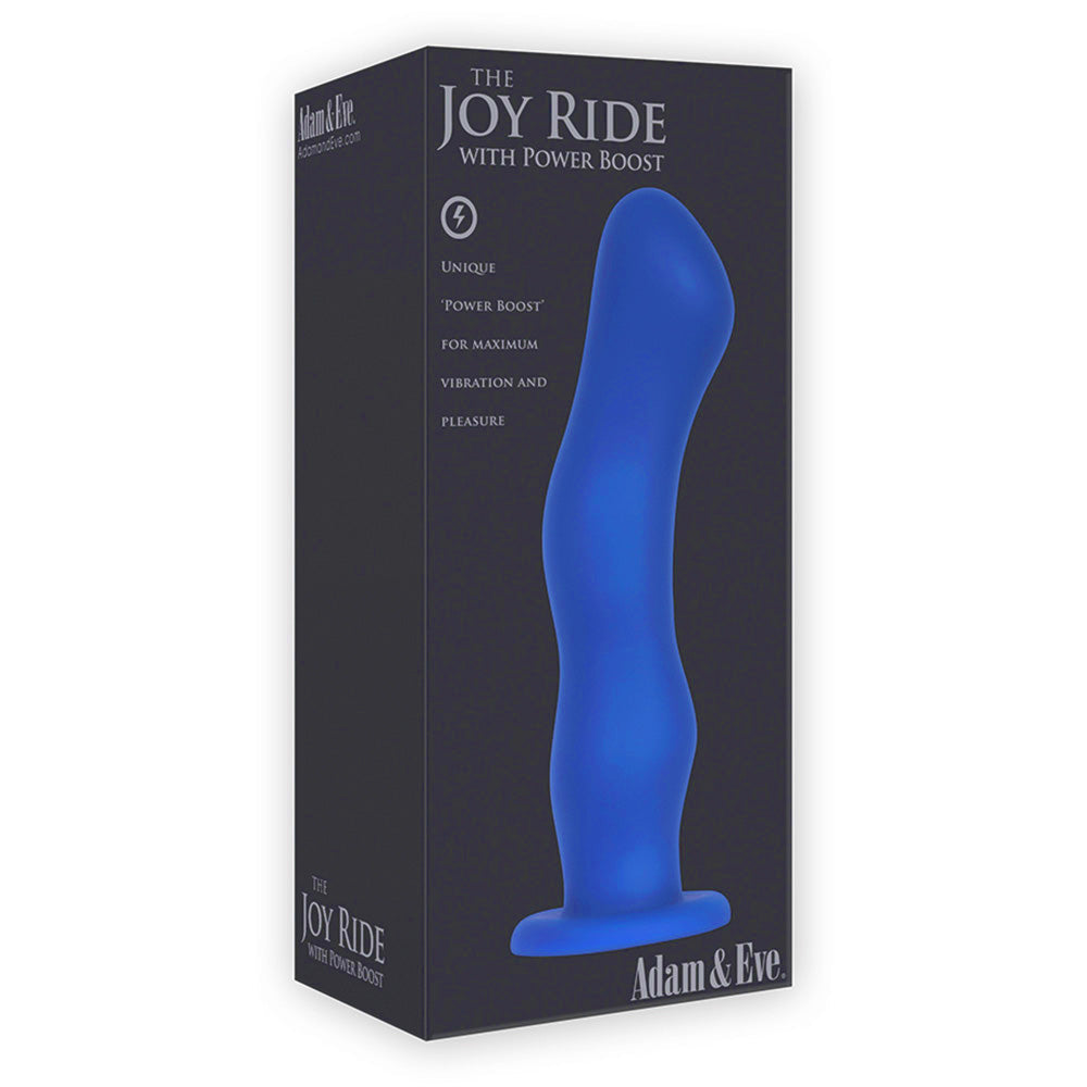 Joy Ride With Power Boost Vibrating Blue Silicone Dildo - Box Front