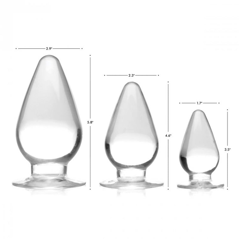 XR Brands AG457-Clear Master Series Triple Cones 3 Piece Anal Plug Set Clear Measurements