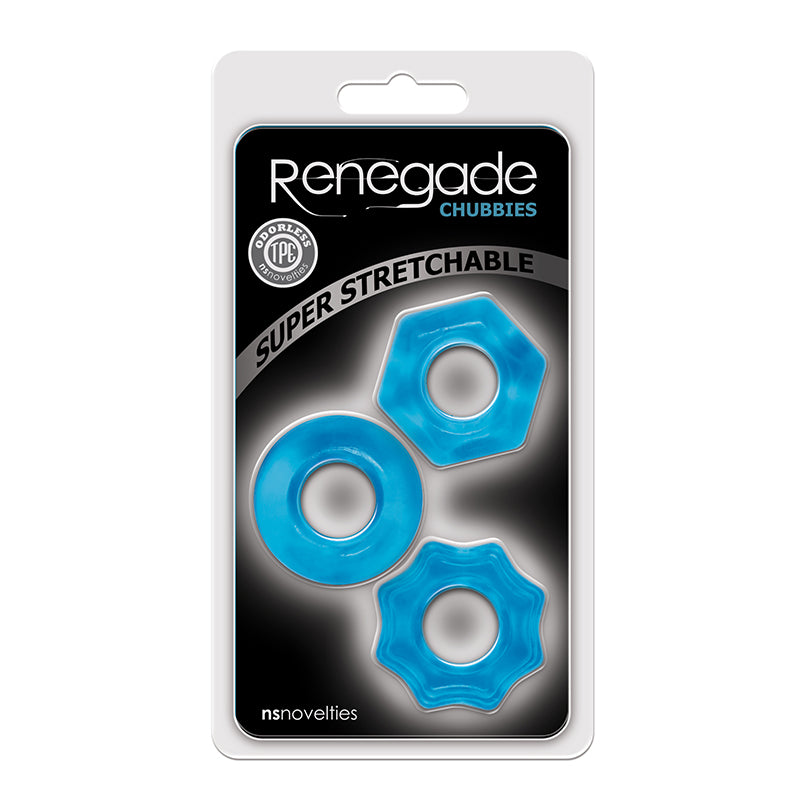 NS Novelties NSN-1111-17 Renegade Chubbies Cock Ring Set - Blue Package