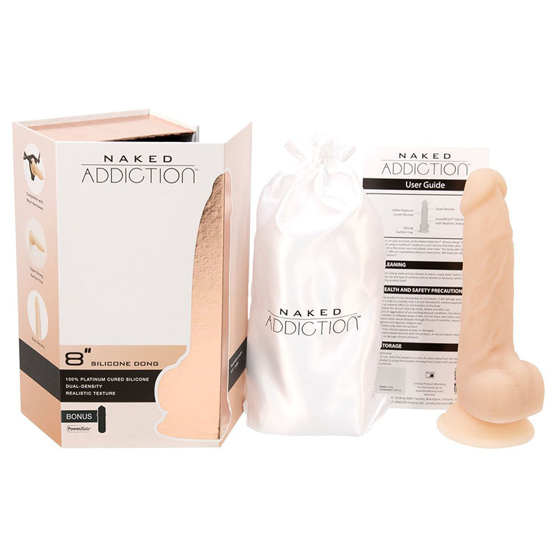 BMS Factory 88025 Naked Addiction 8 Inch Silicone Dual Density Dildo Vanilla Packaging