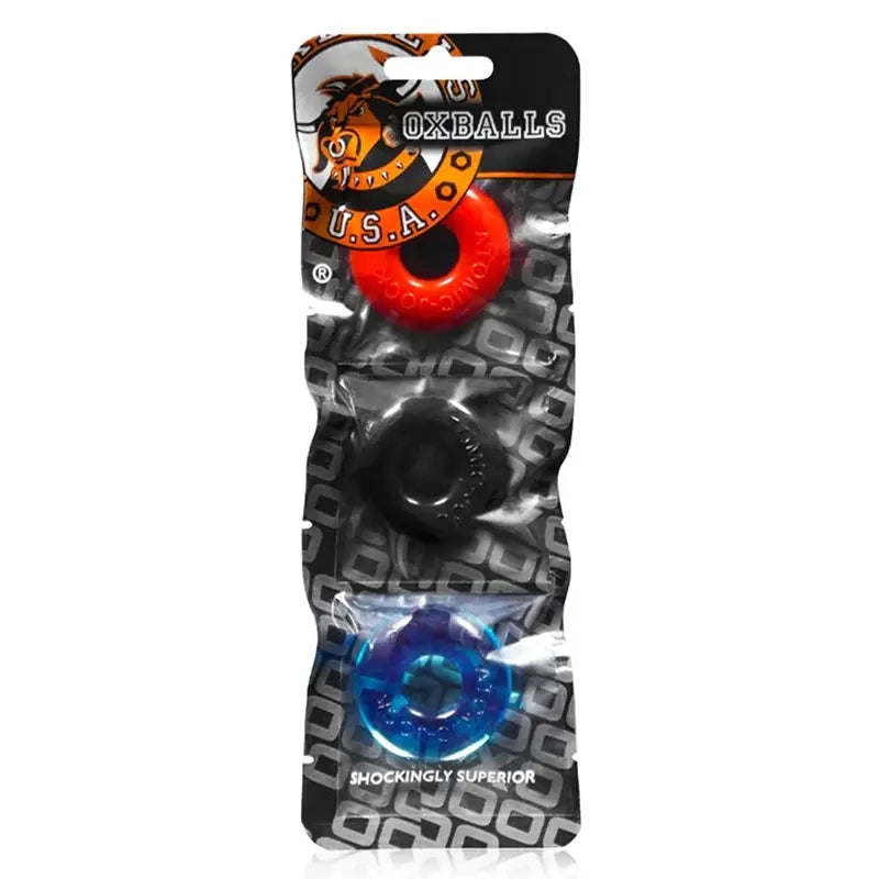 Ringer 3-Pack Cock Rings Multi Color OX-1324 Package