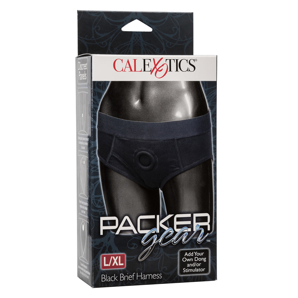 CalExotics SE-1575-15-3 Packer Gear Black Brief Strap-On Harness Large/Extra Large Package Front
