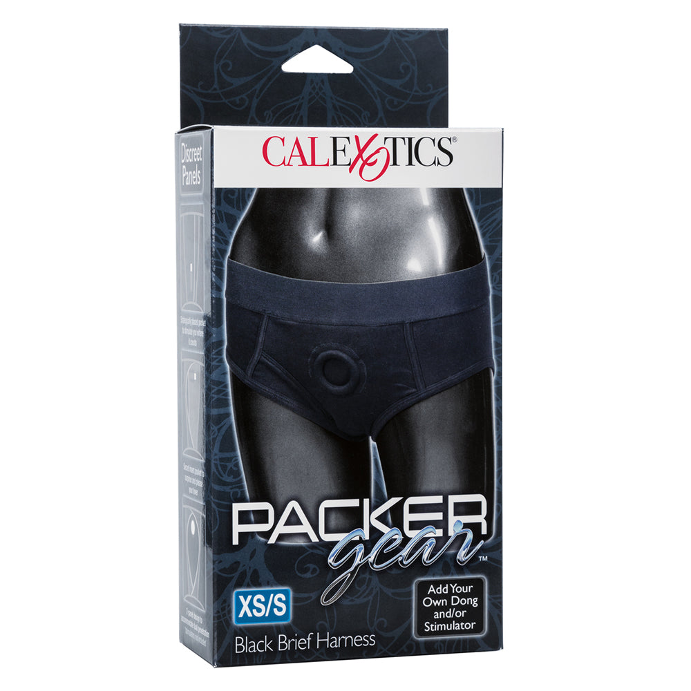 CalExotics SE-1575-05-3 Packer Gear Black Brief Strap-On Harness Extra Small/Small Package Front