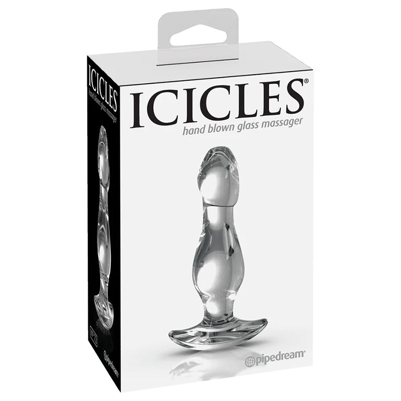 Pipedream PD2872-00 Icicles No. 72 Glass Butt Plug Clear Package Front