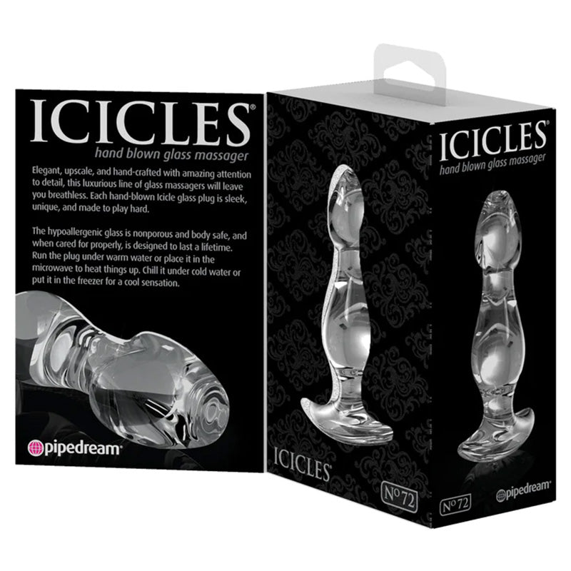 Pipedream PD2872-00 Icicles No. 72 Glass Butt Plug Clear Package Open