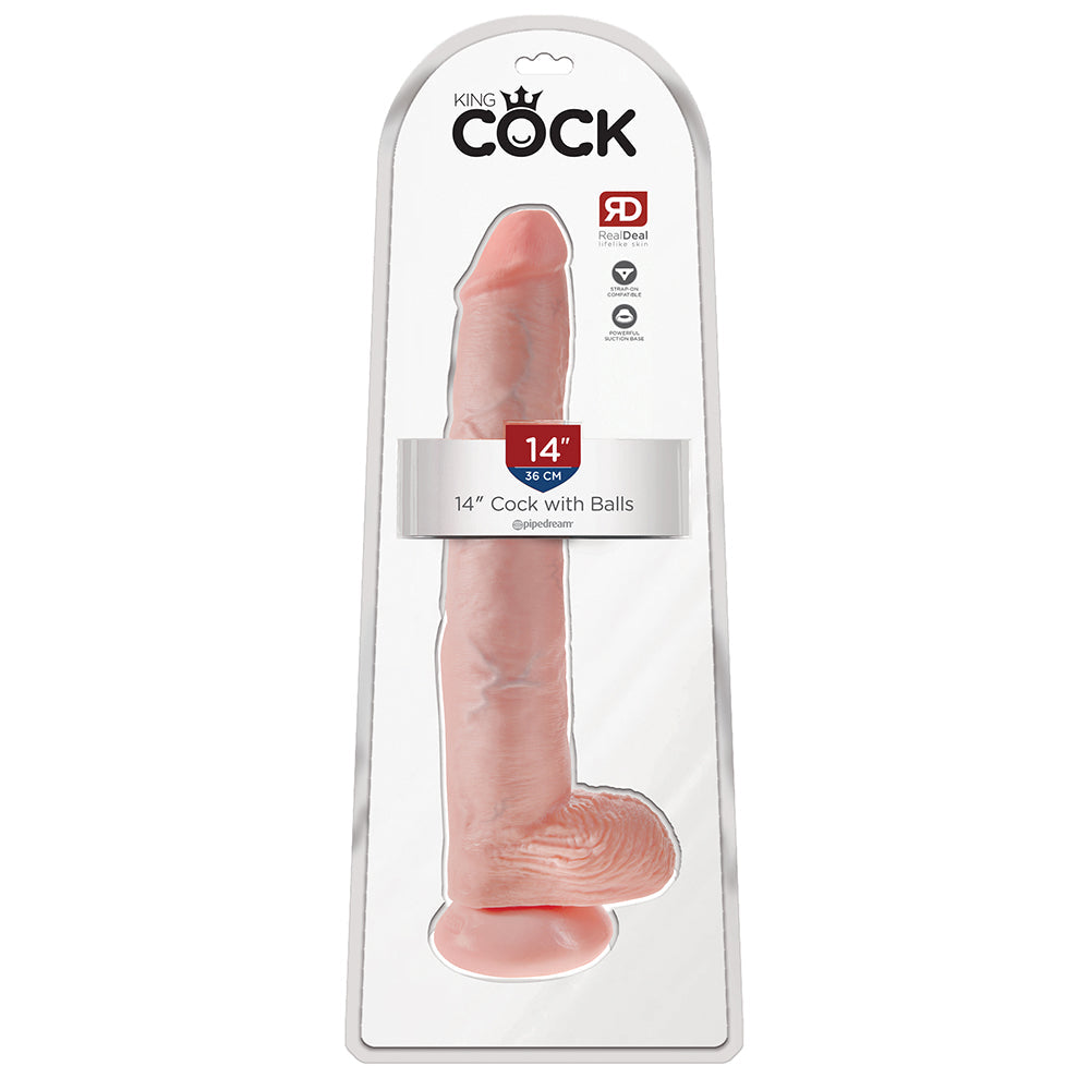 Pipedream PD5534-21 King Cock 14 Inch Cock with Balls Large Realistic Suction Cup Dildo - Light - Package