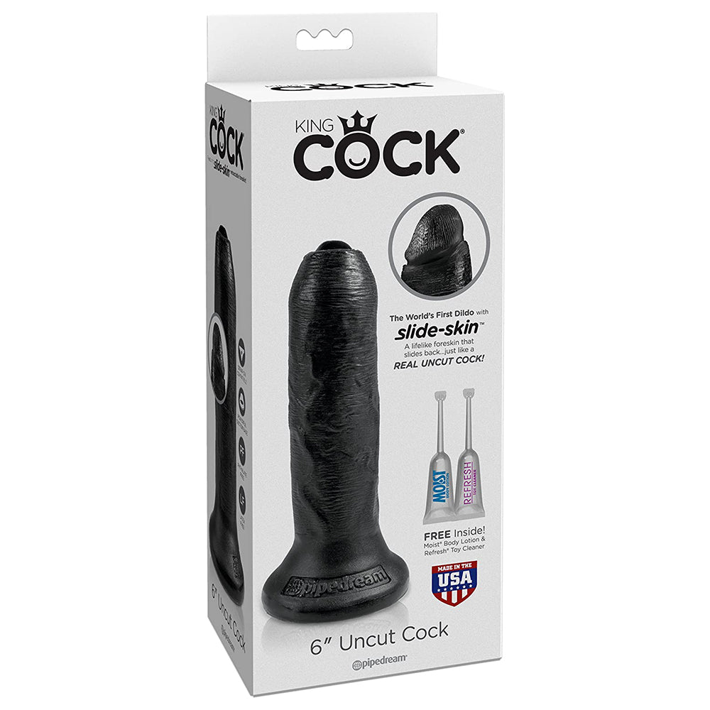 King Cock 6 Inch Uncut Slide-Skin Cock Uncircumcised Foreskin Dildo - Black - Package