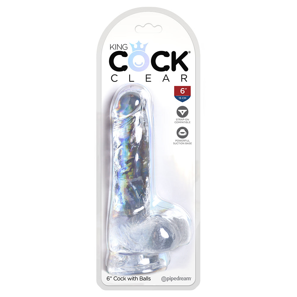 King Cock Clear 6 Inch Cock with Balls Realistic Suction Cup Dildo - Package