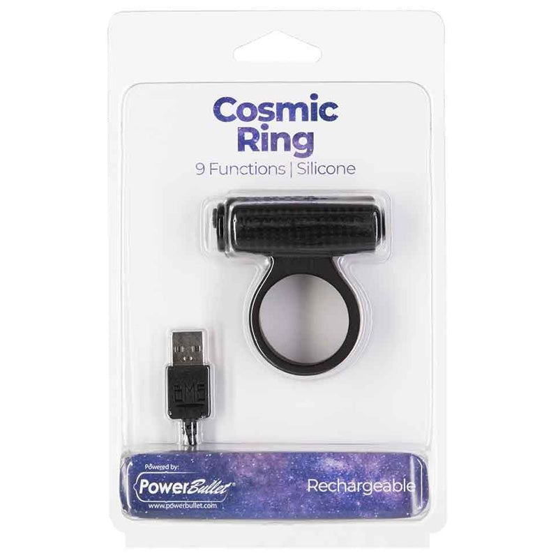 BMS 52411 PowerBullet Cosmic Ring Vibrating Cock Ring Black Package Front