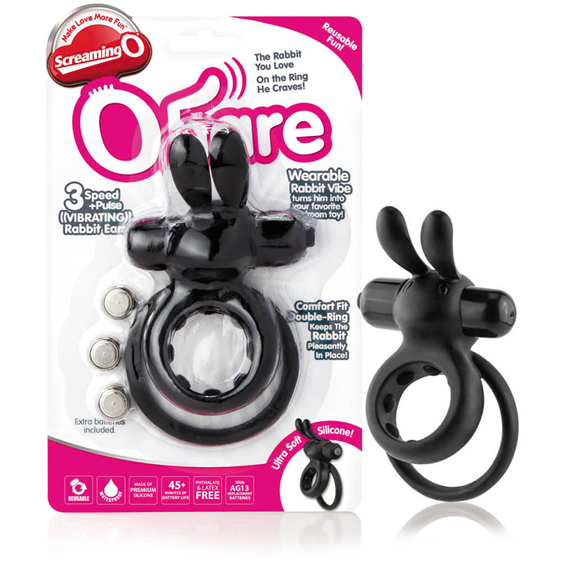 Screaming O Ohare Wearable Rabbit Vibe Cock Ring Black Package