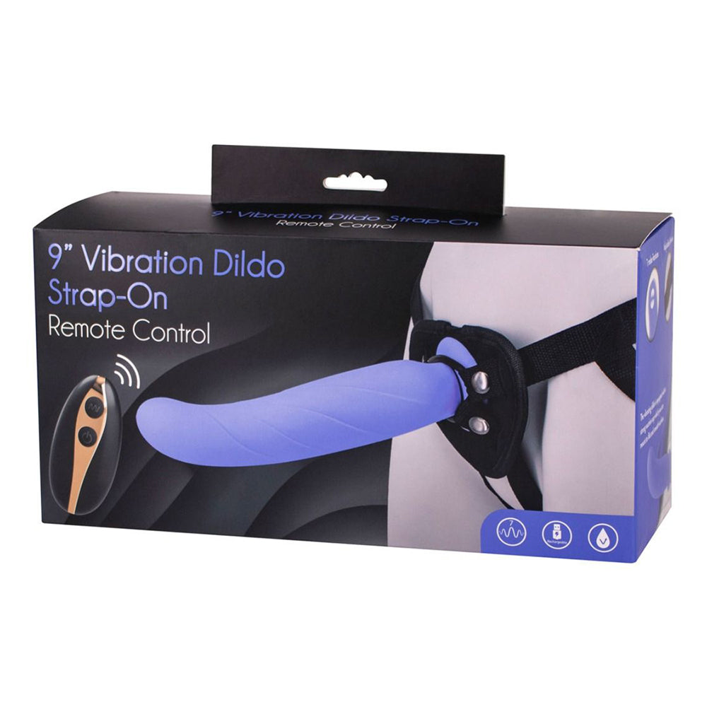 Remote Control 9 Inch Vibrating Dildo and Harness - Box