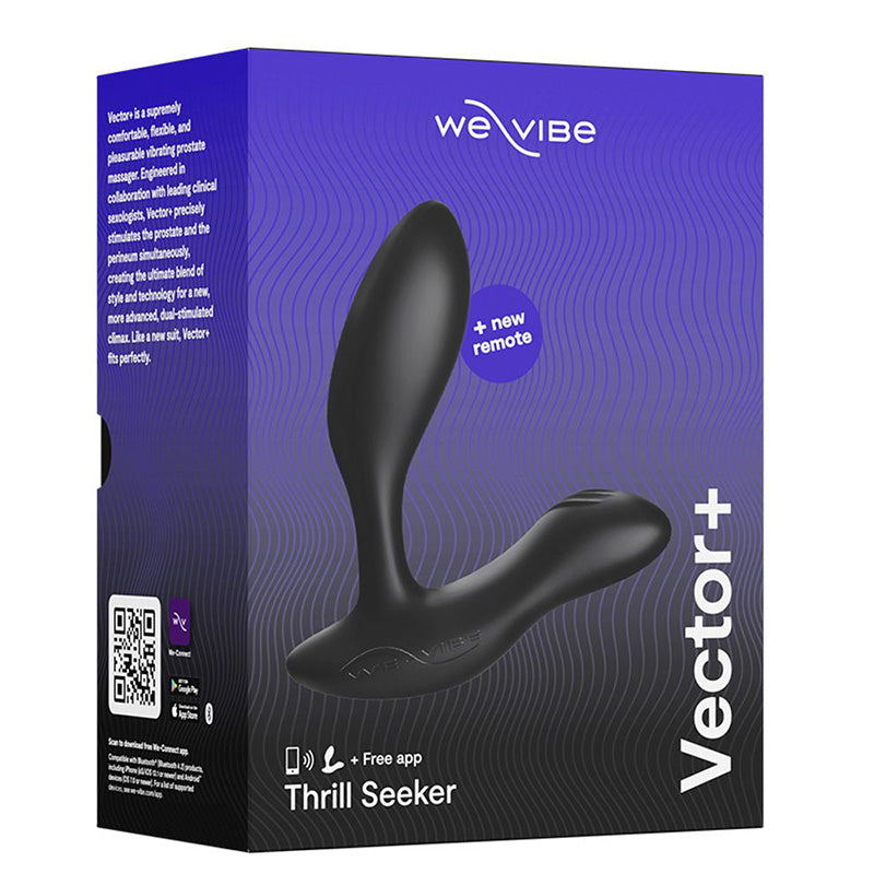 We-Vibe Vector+ Vibrating Bluetooth Prostate Massager Charcoal Black Package Front